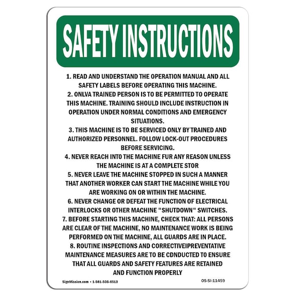 OSHA SAFETY INSTRUCTIONS, 10" Height, Aluminum, 10" x 7", Portrait, 1. Read And Understand Operation